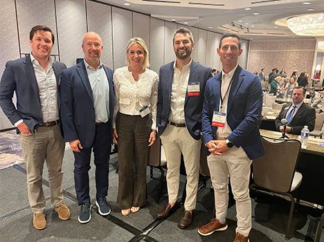 Speakers at the build-to-rent panel at InterFace Carolinas Multifamily included, from left, Louis Smart of CBRE (moderator); Ed Oprindick of Mandrake; Lisa Taylor of Greystar; Eric Friedman of Crescent Communities; and Andy Lucas of Beauxwright.